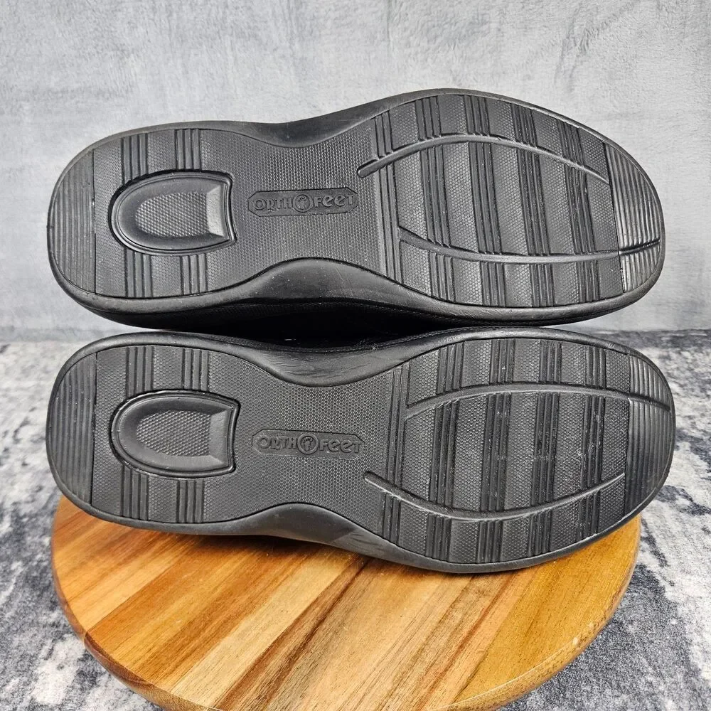 Orthofeet Broadway 510 Orthopedic Walking Shoes Black Leather Mens Size 10.5 4E